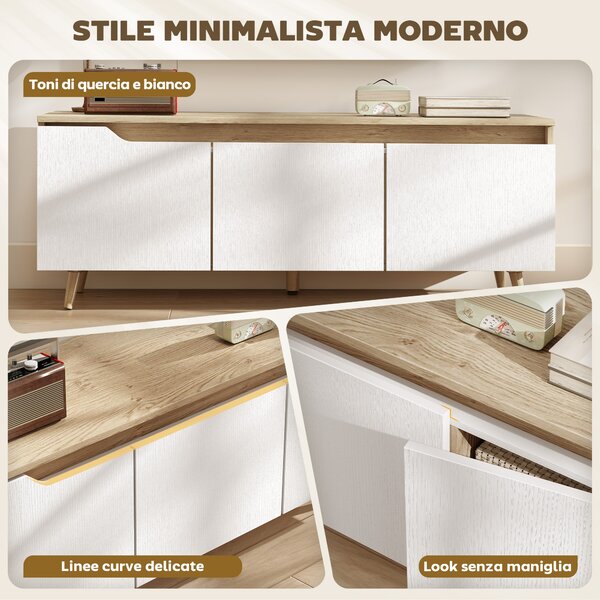 HOMCOM Mobile TV 55" max a 3 Sezioni con Ripiano Regolabile, in Legno, 120x35x45.5 cm, Bianco e Rovere | Aosom Italy