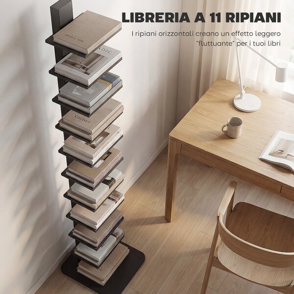 HOMCOM Libreria Moderna Alta a 11 Ripiani Salvaspazio in Stile Industriale, 34.5x41.5x163.5 cm, Nero | Aosom Italy