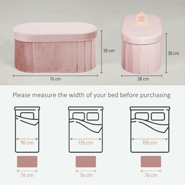 HOMCOM Pouf Contenitore Pieghevole con Vano da 72L e Rivestimento in Velluto, 76x38x35 cm, Rosa | Aosom Italy