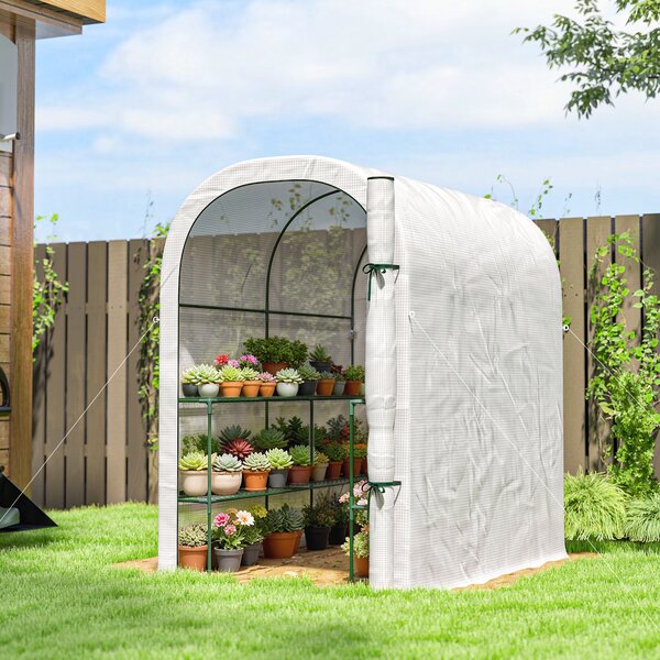 Outsunny Serra da Giardino con Scaffali a 2 Livelli e Porta Avvolgibile, in Acciaio e PE, 123x187x189 cm, Bianco | Aosom Italy