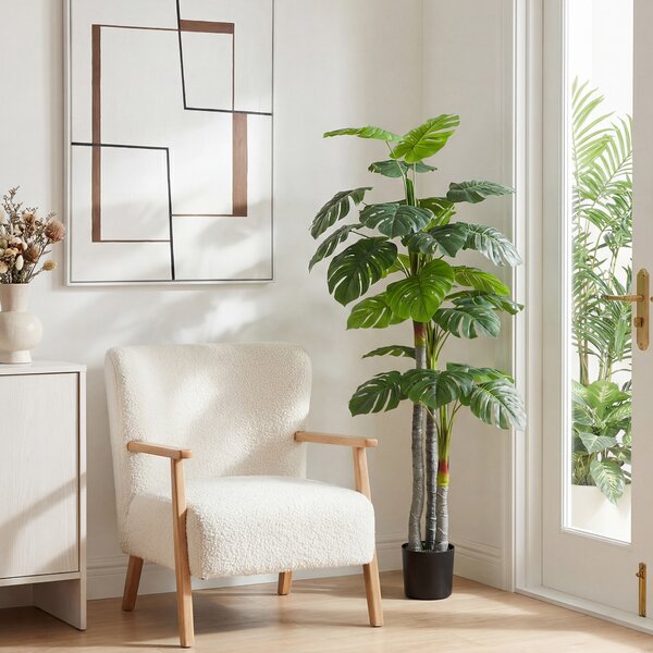 HOMCOM Albero Artificiale Pianta Artificiale Monstera H.1,5 m Tronco Rami Lichene Foglie a Forma di Tartaruga Grande realismo Vaso Incluso | Aosom Italy