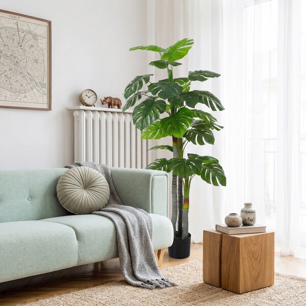 HOMCOM Albero Artificiale Pianta Artificiale Monstera H.1,5 m Tronco Rami Lichene Foglie a Forma di Tartaruga Grande realismo Vaso Incluso | Aosom Italy