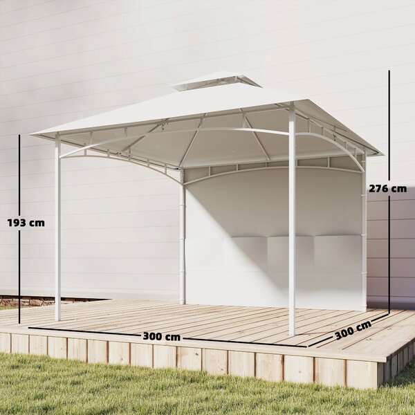 Outsunny Gazebo da Giardino 3x3 m con Tende, Tasche Portaoggetti, Gancio a Soffitto, Gazebo da Esterno con Doppio Tetto, Fori di Drenaggio in Metallo, per Giardino Balcone Feste Patio, UV30+, Crema | Aosom Italy