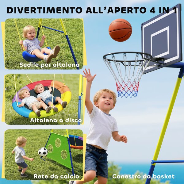 AIYAPLAY Set Altalena da Giardino Giochi Esterno 4 in 1 288x160x220cm Multicolore | Aosom Italy
