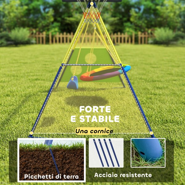 AIYAPLAY Set Altalena da Giardino Giochi Esterno 4 in 1 288x160x220cm Multicolore | Aosom Italy