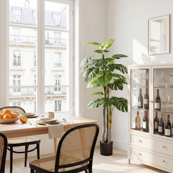 HOMCOM Albero Artificiale Pianta Artificiale Monstera H.1,5 m Tronco Rami Lichene Foglie a Forma di Tartaruga Grande realismo Vaso Incluso | Aosom Italy