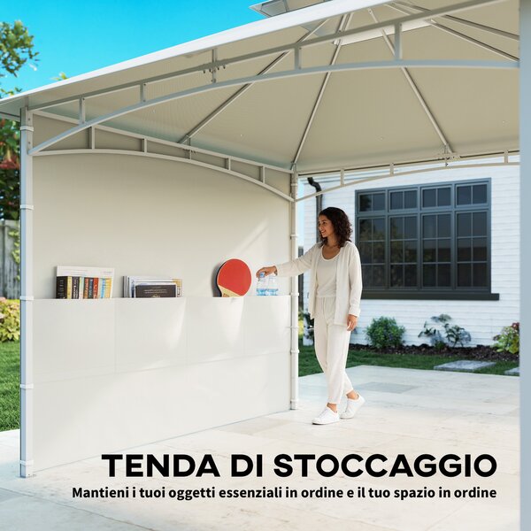 Outsunny Gazebo da Giardino 3x3 m con Tende, Tasche Portaoggetti, Gancio a Soffitto, Gazebo da Esterno con Doppio Tetto, Fori di Drenaggio in Metallo, per Giardino Balcone Feste Patio, UV30+, Crema | Aosom Italy