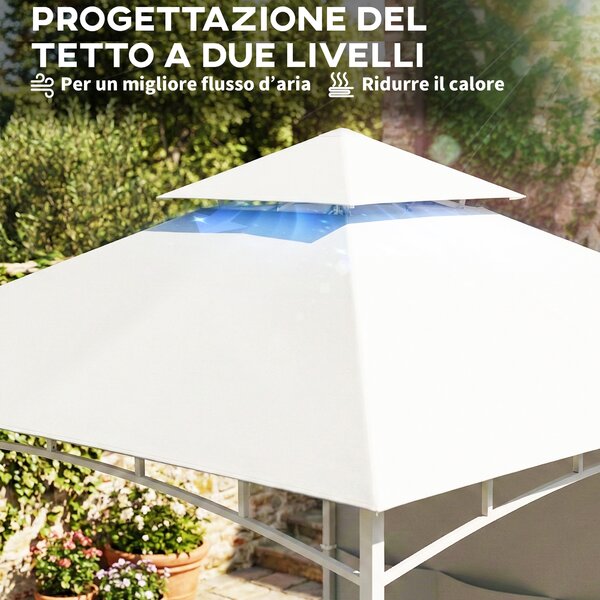 Outsunny Gazebo da Giardino 3x3 m con Tende, Tasche Portaoggetti, Gancio a Soffitto, Gazebo da Esterno con Doppio Tetto, Fori di Drenaggio in Metallo, per Giardino Balcone Feste Patio, UV30+, Crema | Aosom Italy