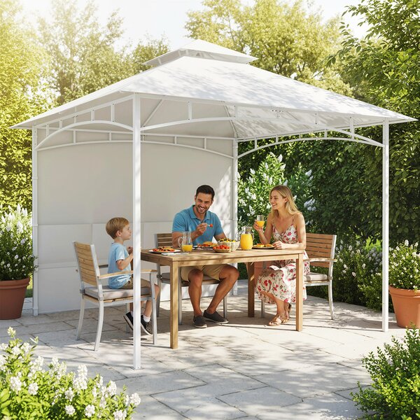 Outsunny Gazebo da Giardino 3x3 m con Tende, Tasche Portaoggetti, Gancio a Soffitto, Gazebo da Esterno con Doppio Tetto, Fori di Drenaggio in Metallo, per Giardino Balcone Feste Patio, UV30+, Crema | Aosom Italy