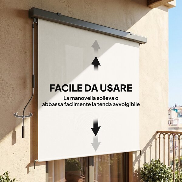Outsunny Tenda a Rullo Tenda Avvolgibile Senza Fili, 250x160 cm, Bianco Crema | Aosom Italy
