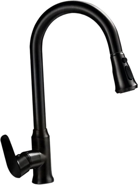 Rubinetto da cucina in acciaio inossidabile - Miscelatore per lavello - Per area di lavoro della cucina - Rotazione a 360 gradi - 2 tubi da 80 cm - Nero