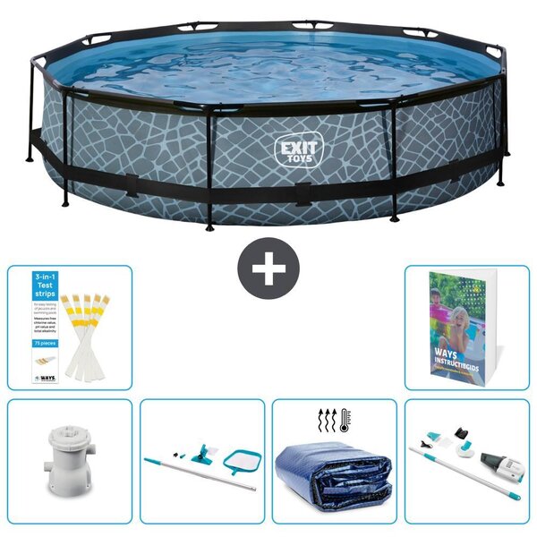 Piscina fuori terra "Exit Pool Rund" - Design effetto pietra - 360x76 cm - 5 pezzi - Modello S323