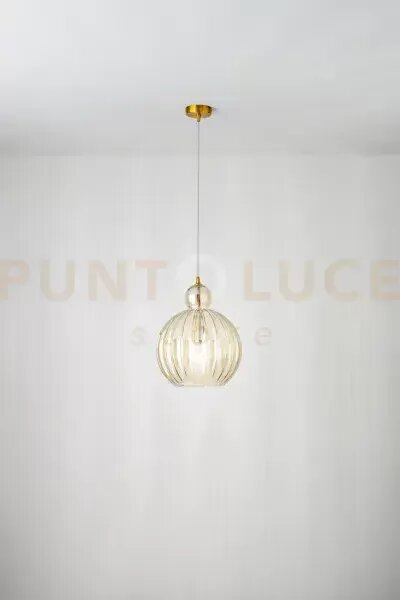 Lia sospensione in vetro e metallo cognac specchiato + ottone bruni