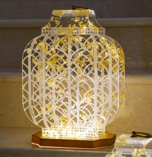 Lanterna atena piccola trasparente e oro in cristallo acrilico led 