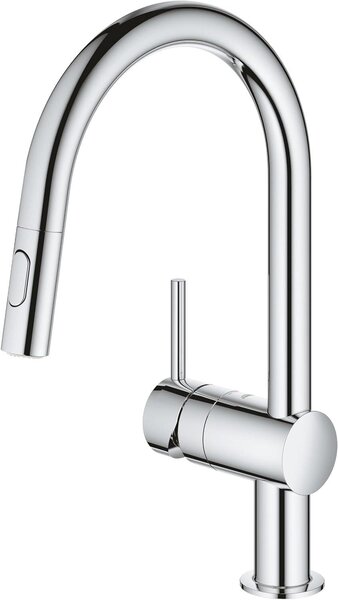 Miscelatore da cucina - Rubinetto per cucina e lavello - Funzionamento igienico - Doccetta estraibile - Altezza: 185 mm - Cromato