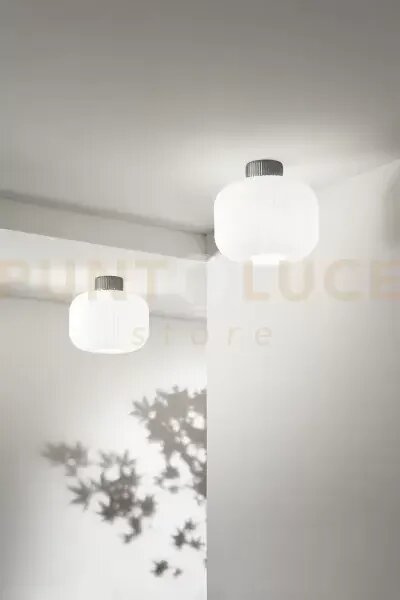 Lucerna plafoniera ceramica e metallo bianco satinato + grigio scur