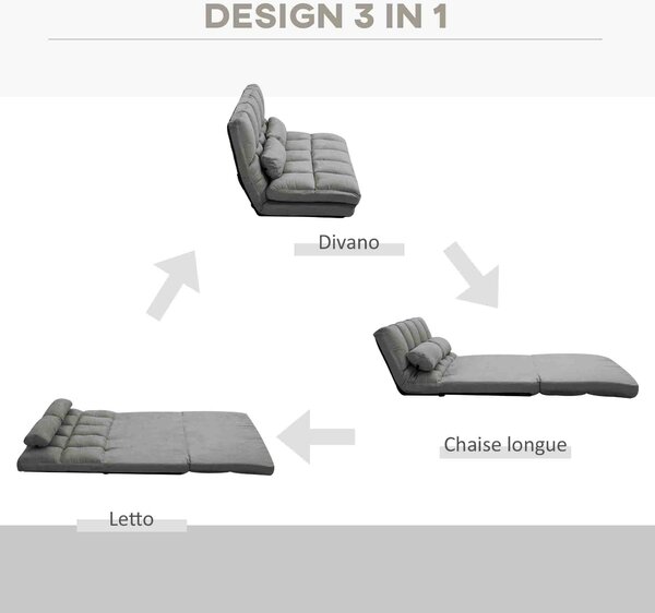 HOMCOM Divano da Terra 2 in 1 con Schienale Reclinabile su 7 Livelli e Cuscini, 130x73x60 cm, Grigio Carbone | Aosom Italy