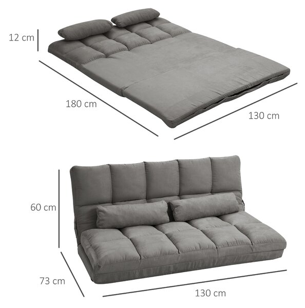 HOMCOM Divano da Terra 2 in 1 con Schienale Reclinabile su 7 Livelli e Cuscini, 130x73x60 cm, Grigio Carbone | Aosom Italy