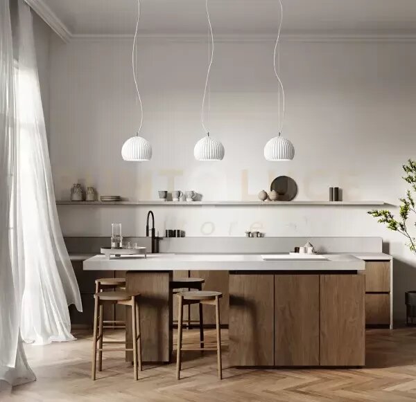 Minea sospensione in gesso e metallo bianco verniciabile 1 luce att