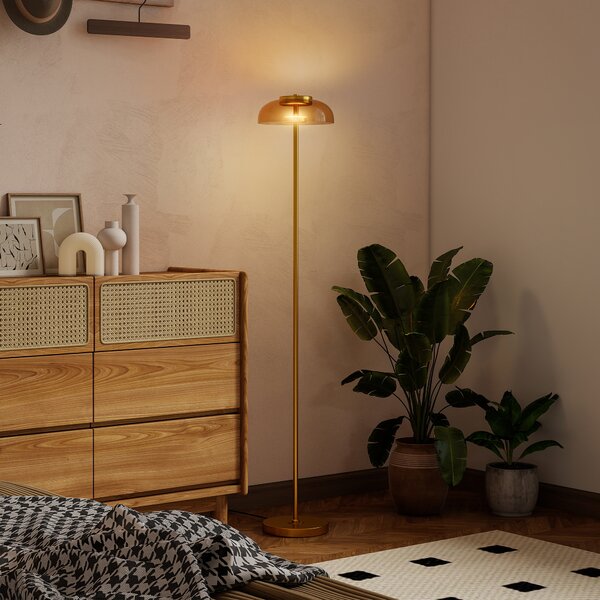 HOMCOM Lampada da terra LED 3000K con interruttore a pedale, ottone, 25 x 25 x 134 cm | Aosom Italy