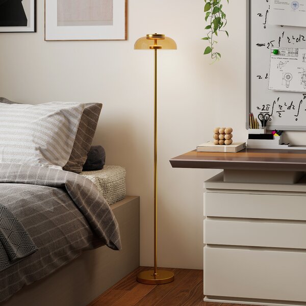 HOMCOM Lampada da terra LED 3000K con interruttore a pedale, ottone, 25 x 25 x 134 cm | Aosom Italy