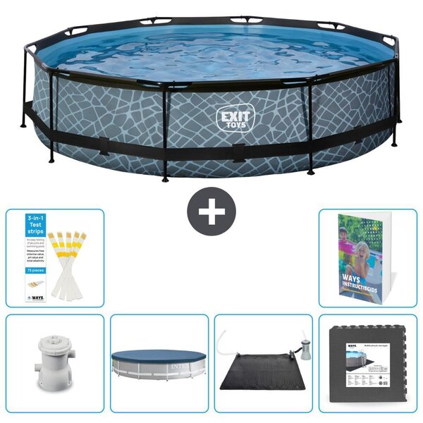 Piscina a sfioro "Exit Pool Rund" - Design effetto pietra - 360x76 cm - 5 pezzi - Modello S195