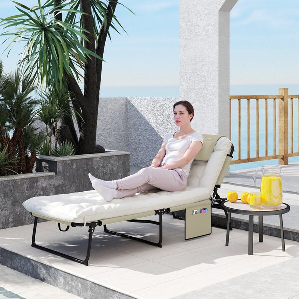 Outsunny Lettino da Giardino Pieghevole e Reclinabile con Tasca Laterale, 68x189x30 cm, Beige | Aosom Italy
