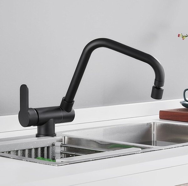 Rubinetto da piano ripiegabile - Rubinetto da cucina in ottone - Apertura finestre - Rotazione a 360 gradi - Diametro minimo 70 mm - Nero
