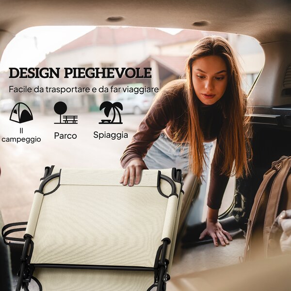 Outsunny Lettino da Giardino Pieghevole e Reclinabile con Tasca Laterale, 68x189x30 cm, Beige | Aosom Italy