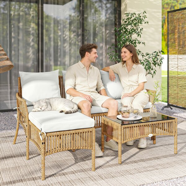 Outsunny Set di Mobili da Giardino Salotto da Giardino 3 Pezzi Crema Naturale | Aosom Italy