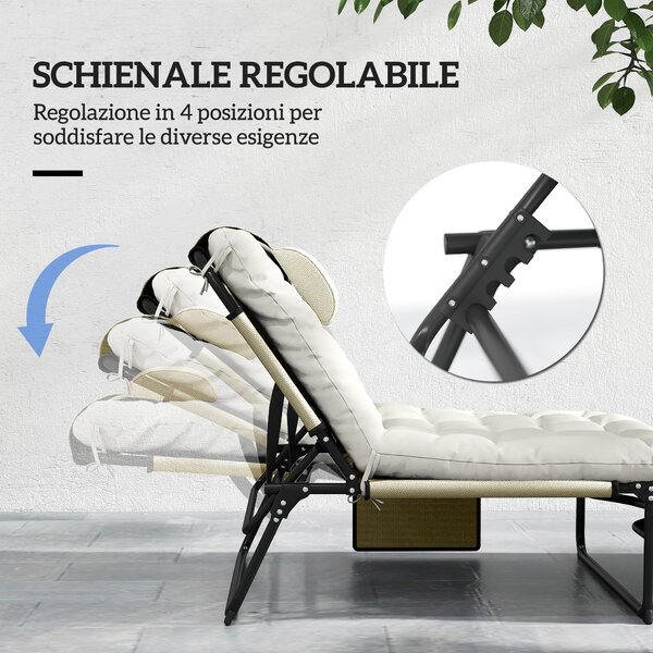 Outsunny Lettino da Giardino Pieghevole e Reclinabile con Tasca Laterale, 68x189x30 cm, Beige | Aosom Italy