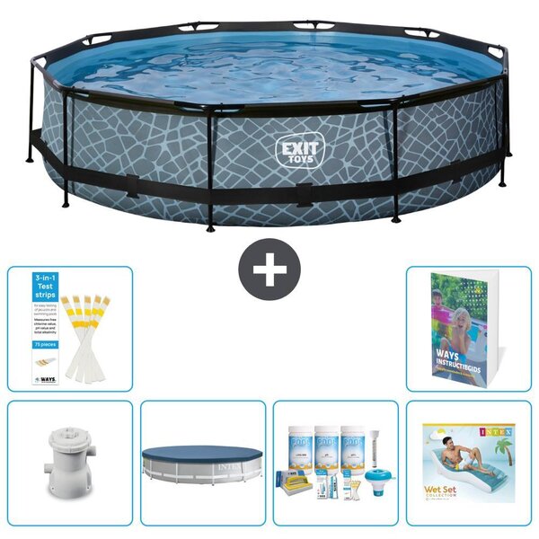 Piscina a sfioro "Exit Pool Rund" - Design effetto pietra - 360x76 cm - 5 pezzi - Modello S335