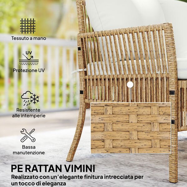 Outsunny Set di Mobili da Giardino Salotto da Giardino 3 Pezzi Crema Naturale | Aosom Italy