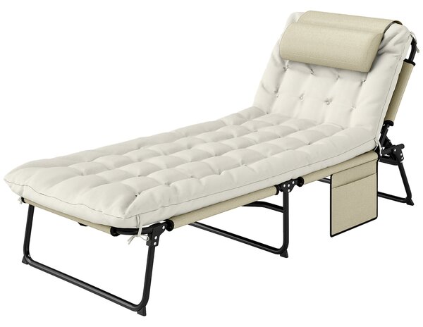 Outsunny Lettino da Giardino Pieghevole e Reclinabile con Tasca Laterale, 68x189x30 cm, Beige | Aosom Italy