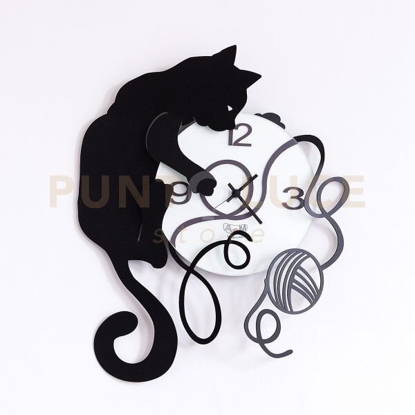 Orologio da parete particolare gatto gomitolo nero