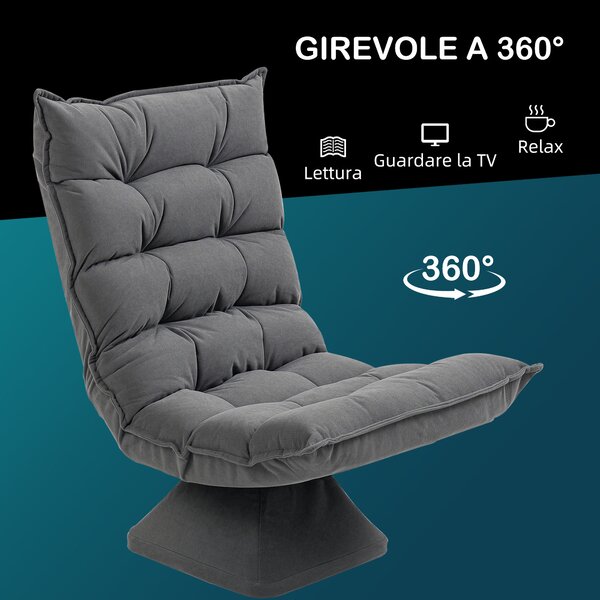 HOMCOM Poltrona per Salotto Girevole e Vellutata con Schienale Regolabile in 5 Posizioni, 62x70x95 cm, Grigio | Aosom Italy
