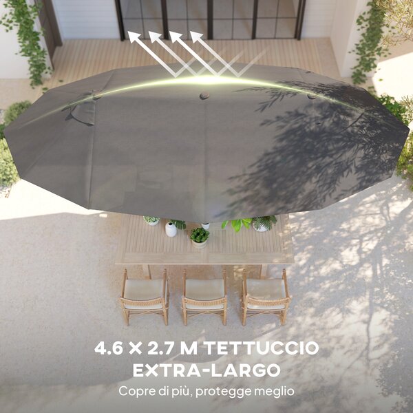 Outsunny Ombrellone Doppio a 12 Stecche con Base a Croce e Manovella, in Acciaio e Poliestere, 455x265x238 cm, Grigio | Aosom Italy