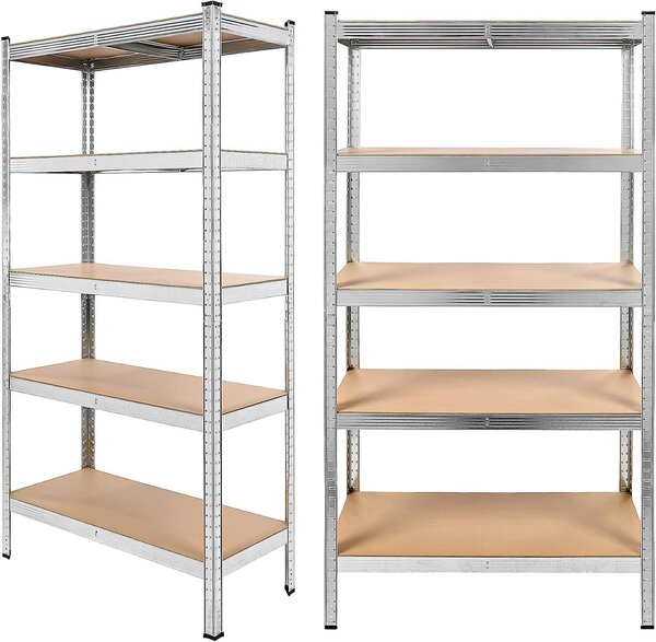 Set di scaffali a griglia - Scaffalatura in metallo - Ideale per lo stoccaggio di oggetti pesanti - Sistema di montaggio a incastro senza viti - Dimensioni: 180x90x40 cm - Colore: argento