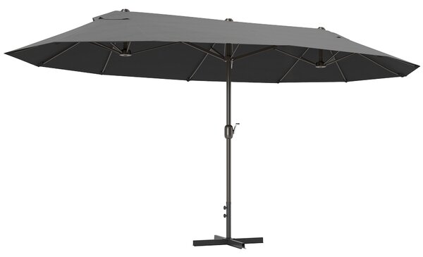 Outsunny Ombrellone Doppio a 12 Stecche con Base a Croce e Manovella, in Acciaio e Poliestere, 455x265x238 cm, Grigio | Aosom Italy