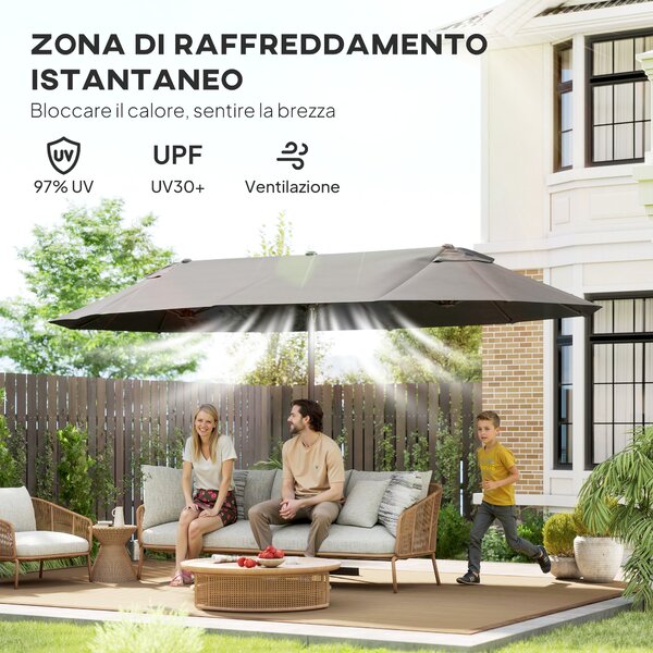 Outsunny Ombrellone Doppio a 12 Stecche con Base a Croce e Manovella, in Acciaio e Poliestere, 455x265x238 cm, Grigio | Aosom Italy