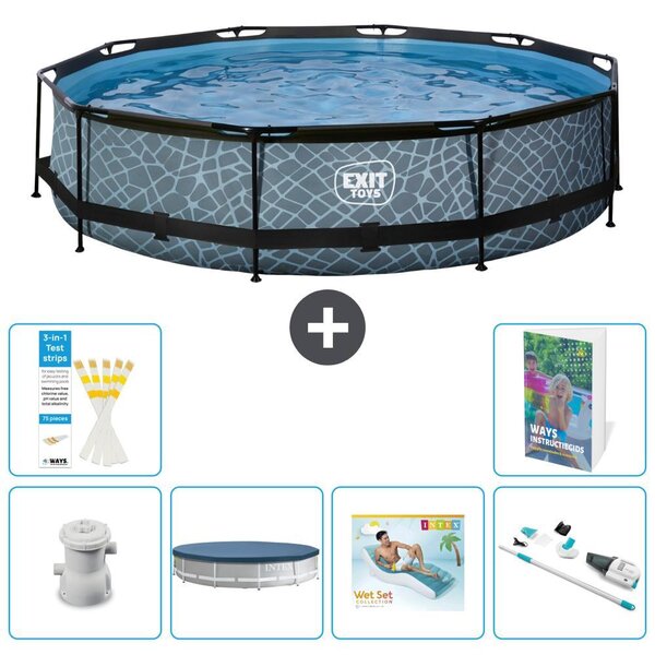 Piscina a sfioro "Exit Pool Rund" - Design effetto pietra - 360x76 cm - 5 pezzi - Modello S236