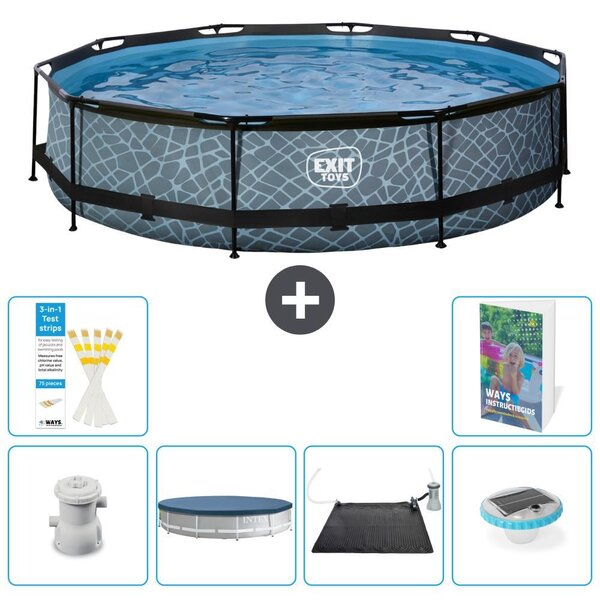 Piscina fuori terra "Exit Pool Rund" - Design effetto pietra - 360x76 cm - 5 pezzi - Modello S328