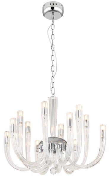 Lampada a sospensione Globo, struttura in metallo cromato, diffusori in vetro trasparente, catena rivestita in velluto nero, diametro: 620 mm, altezza: 1170 mm, esclusa lampadina: 12 x G9 7W 230V