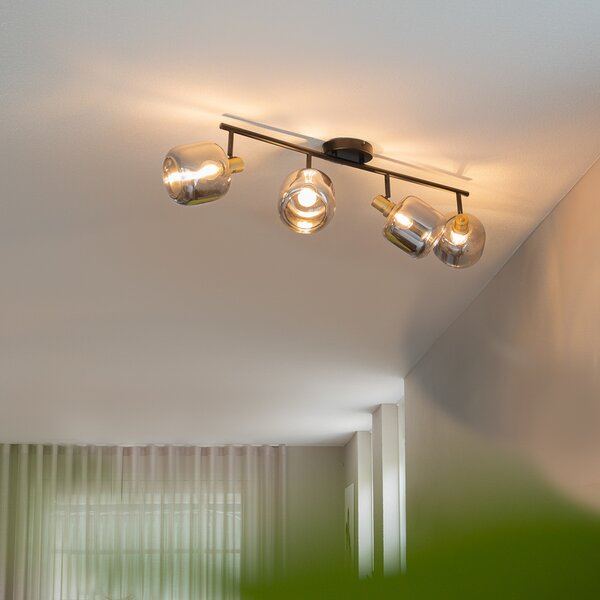 Faretto da soffitto nero con oro e vetro fumé 4 luci - Zuzanna