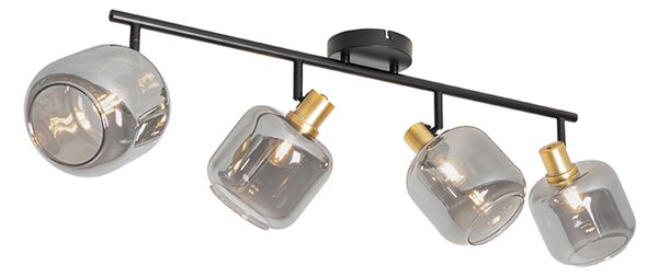 Faretto da soffitto nero con oro e vetro fumé 4 luci - Zuzanna