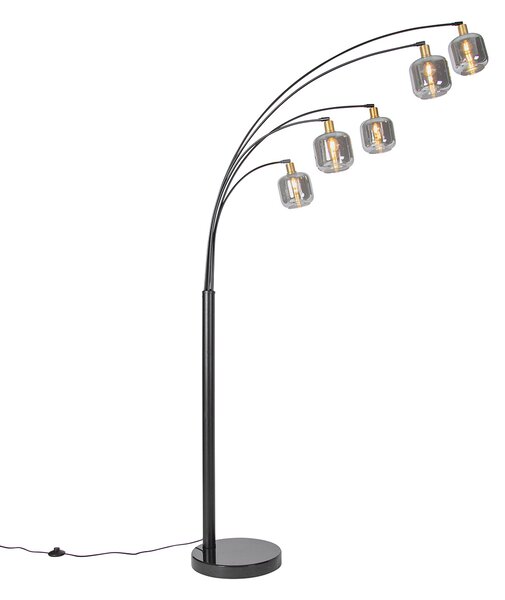 Lampada da terra nera con oro e vetro fumé 5 luci - Zuzanna