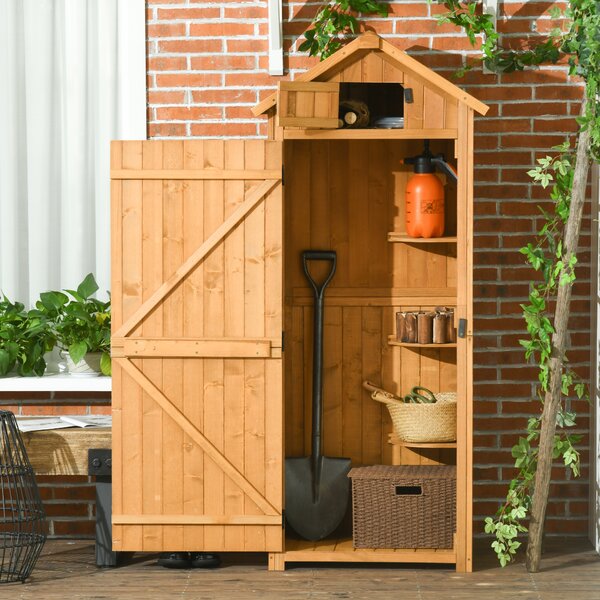 Outsunny Capanno da Giardino Porta Attrezzi in Legno Impermeabile, 77x54.2x179 cm, Giallo | Aosom