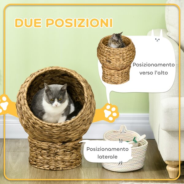 PawHut Cuccia per Gatti in Vimini con Cuscino in Cotone Marrone e Bianco 42 x 33 x 52 cm|Aosom
