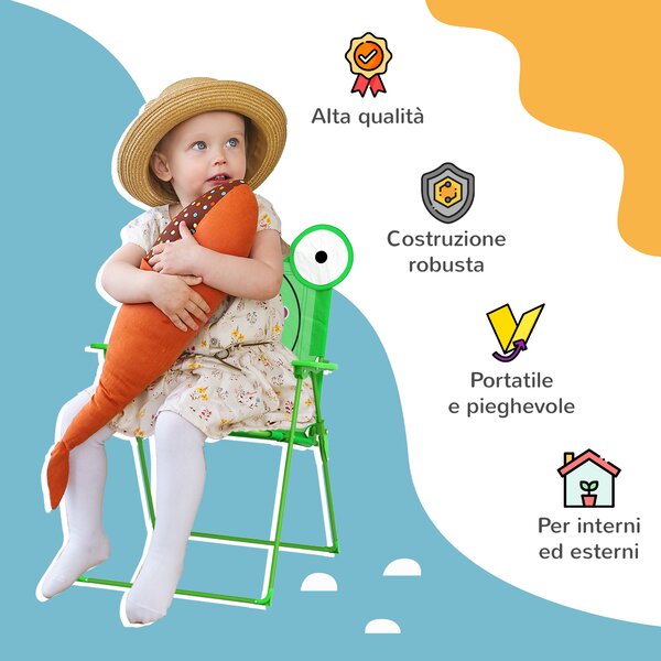 Outsunny Set Tavolo da Giardino con 2 Sedie Pieghevoli e Ombrellone per Bambini in Metallo e Poliestere, Verde|Aosom