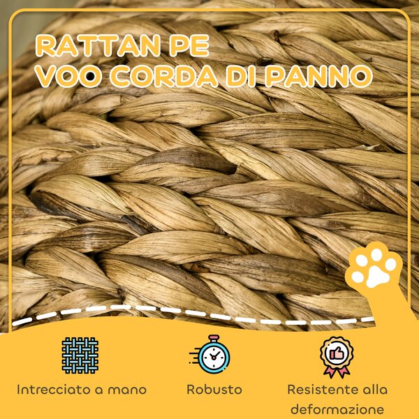 PawHut Cuccia per Gatti in Vimini con Cuscino in Cotone Marrone e Bianco 42 x 33 x 52 cm|Aosom